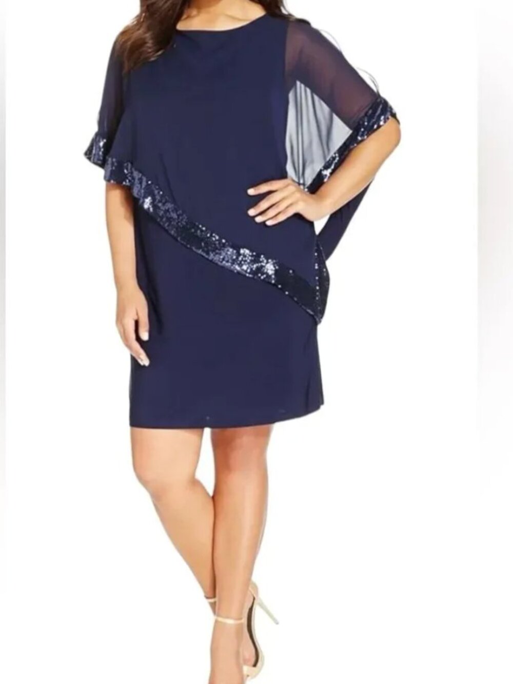 Chaps Navy Capelet Sequin Dress (Size 8) – New with Tags ✨